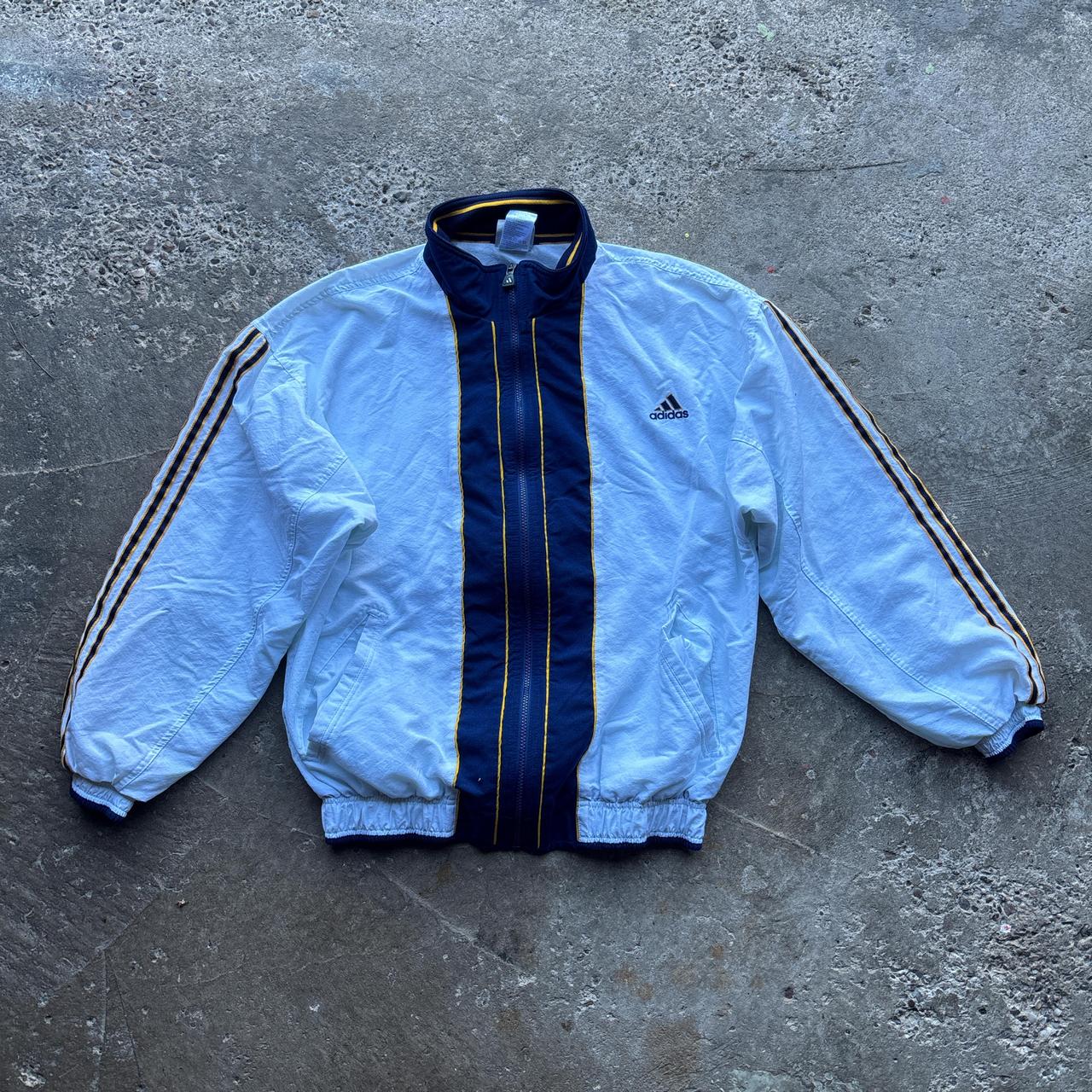 00s White and navy Adidas Track Jacket - M