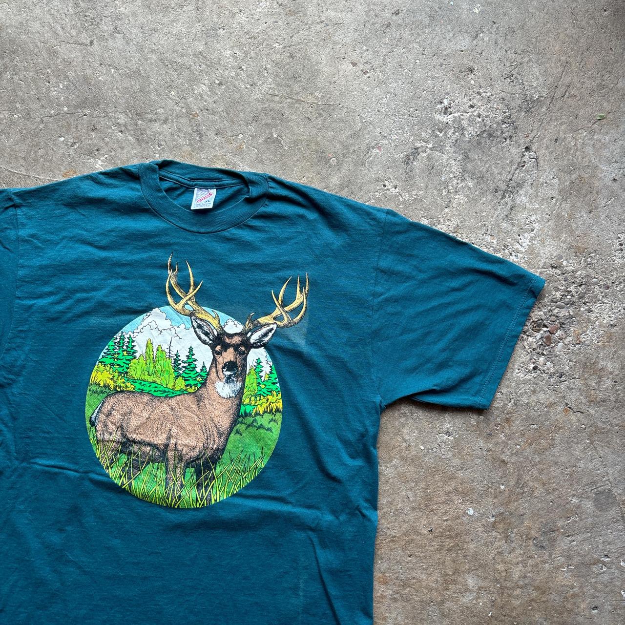 Teal/Blue Vintage Graphic Elk T-Shirt