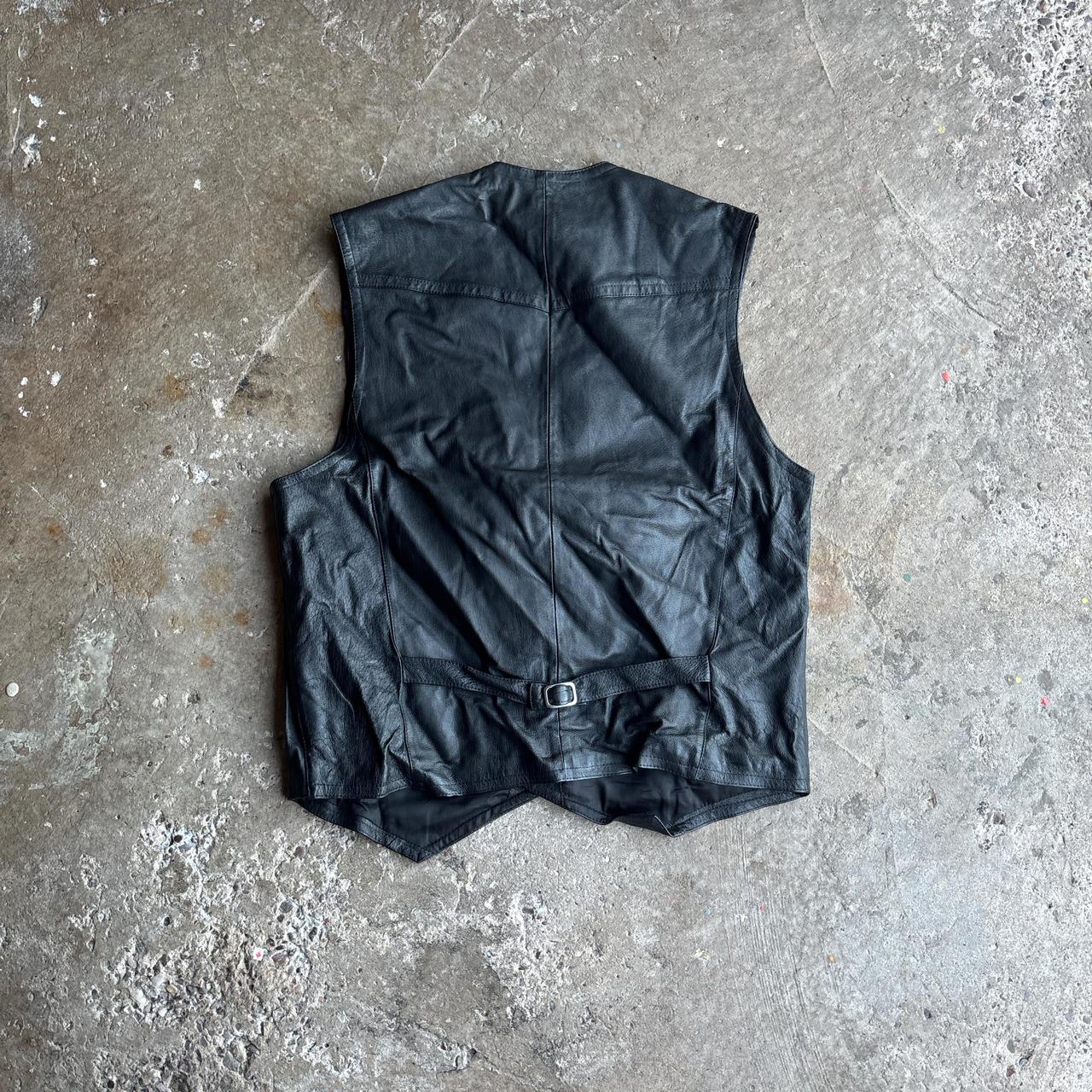Vintage Black Leather Button Up Vest - M