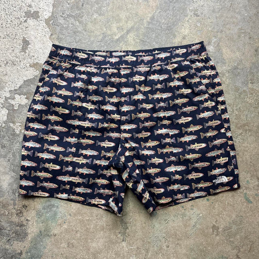 Navy North Face Swimming Trunks with fish design - XXL