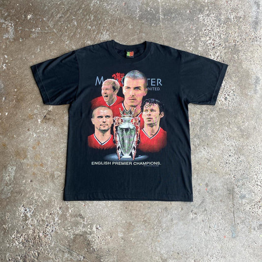 Black Vintage Manchester United Graphic Champions T-Shirt - L