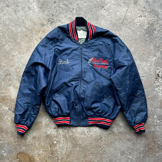 Navy blue vintage jacket with embroidered detailing