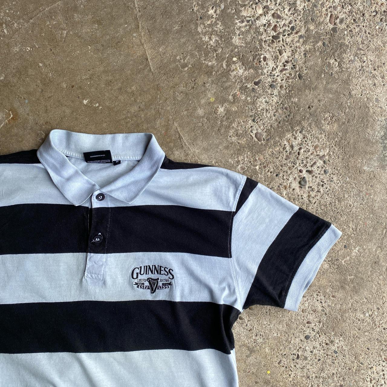 Black & Grey Striped Guinness Polo Shirt - M