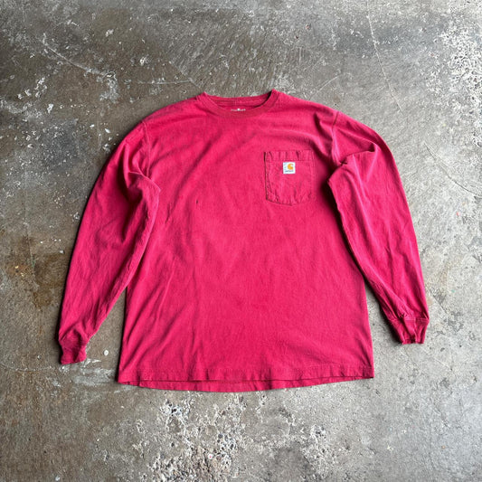 Distressed Red/Pink Long-Sleeve Carhartt T-Shirt