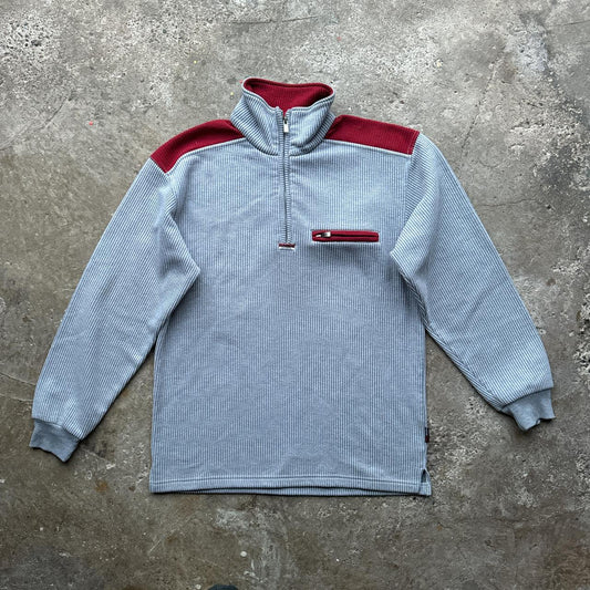 Grey and red corduroy 1/4 zip