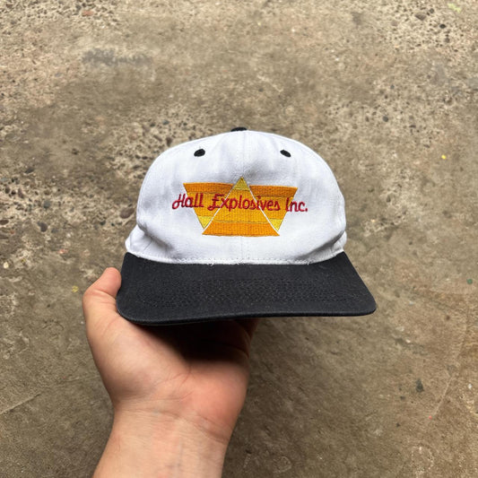 Vintage white cap with ‘Hall Explosives Inc