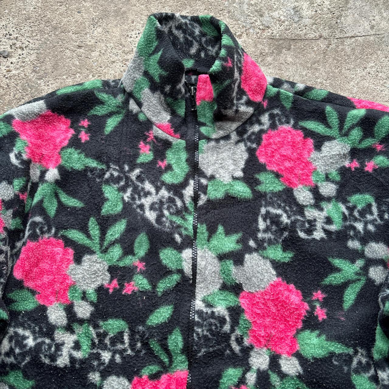 Black crazy half zip fleece with rose pattern