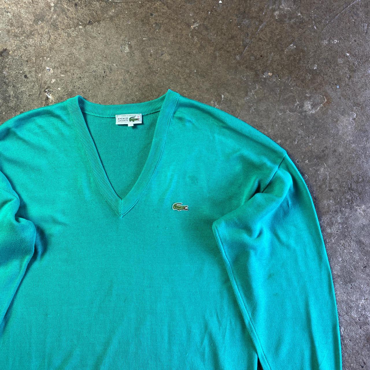Vintage Green Lacoste V-Neck Jumper - L
