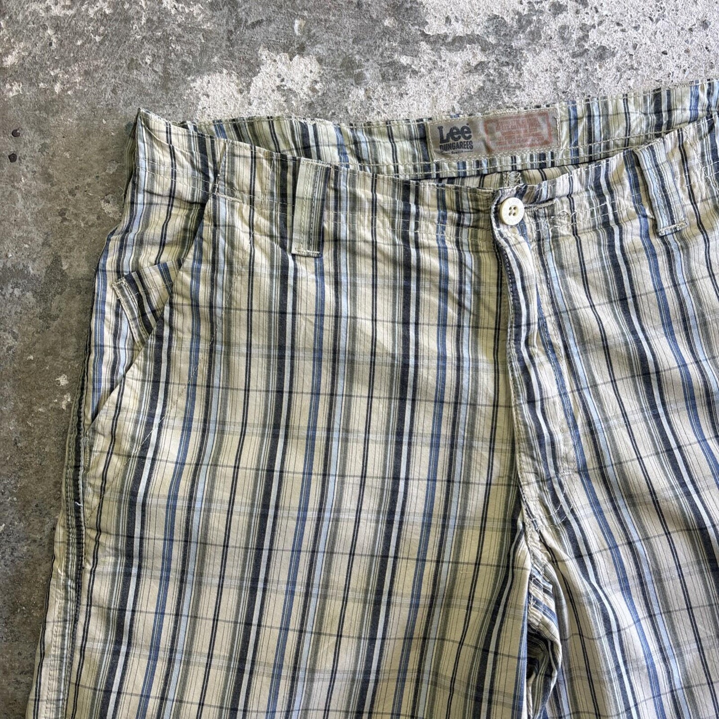 Green & Blue Checkered Lee Cotton Shorts | W36"
