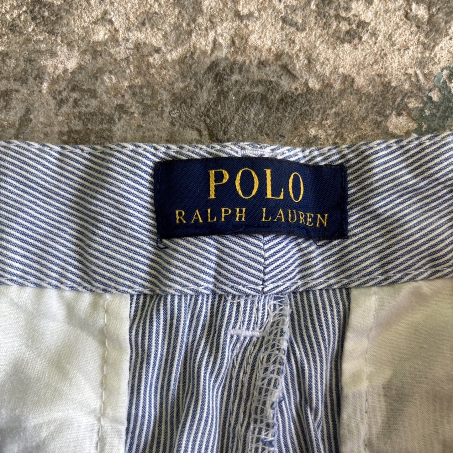 Blue & White Striped Ralph Lauren Logo Embroidered Shorts | W30"