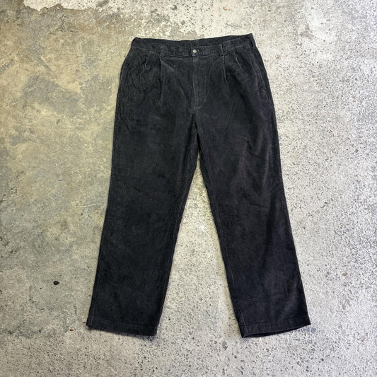 Vintage Black Corduroy Straight Leg Trousers | W36"