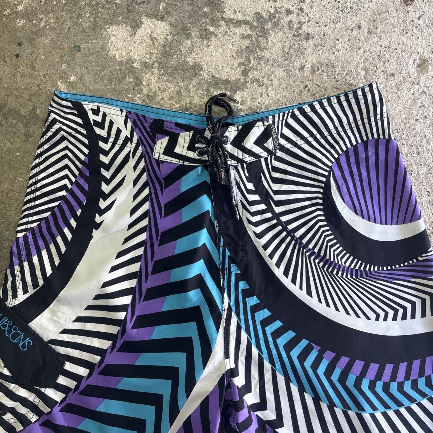 White & Purple Patterned Maui & Sons Board Shorts | W36”