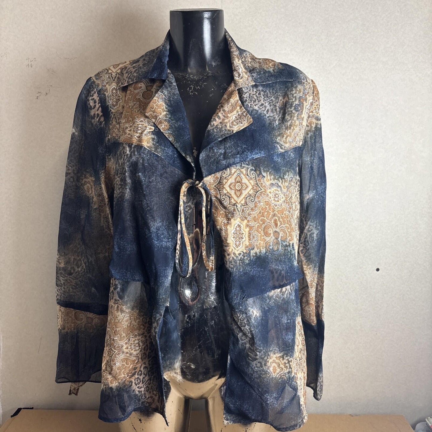 Y2K Women’s Freda’s Navy And Leopard Print Blouse | Size 14