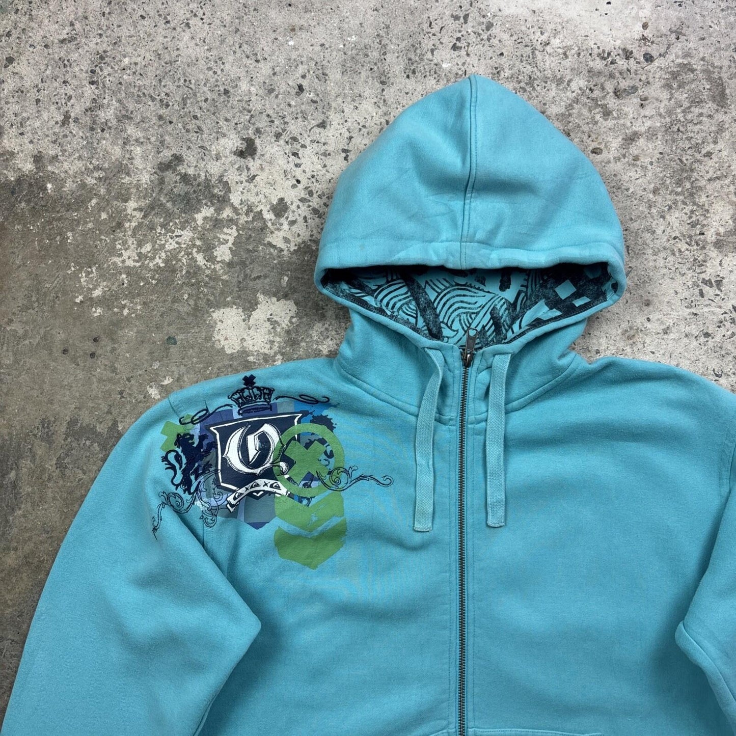 Blue Quiksilver Y2K Graphic Full Zip Hoodie | Size L