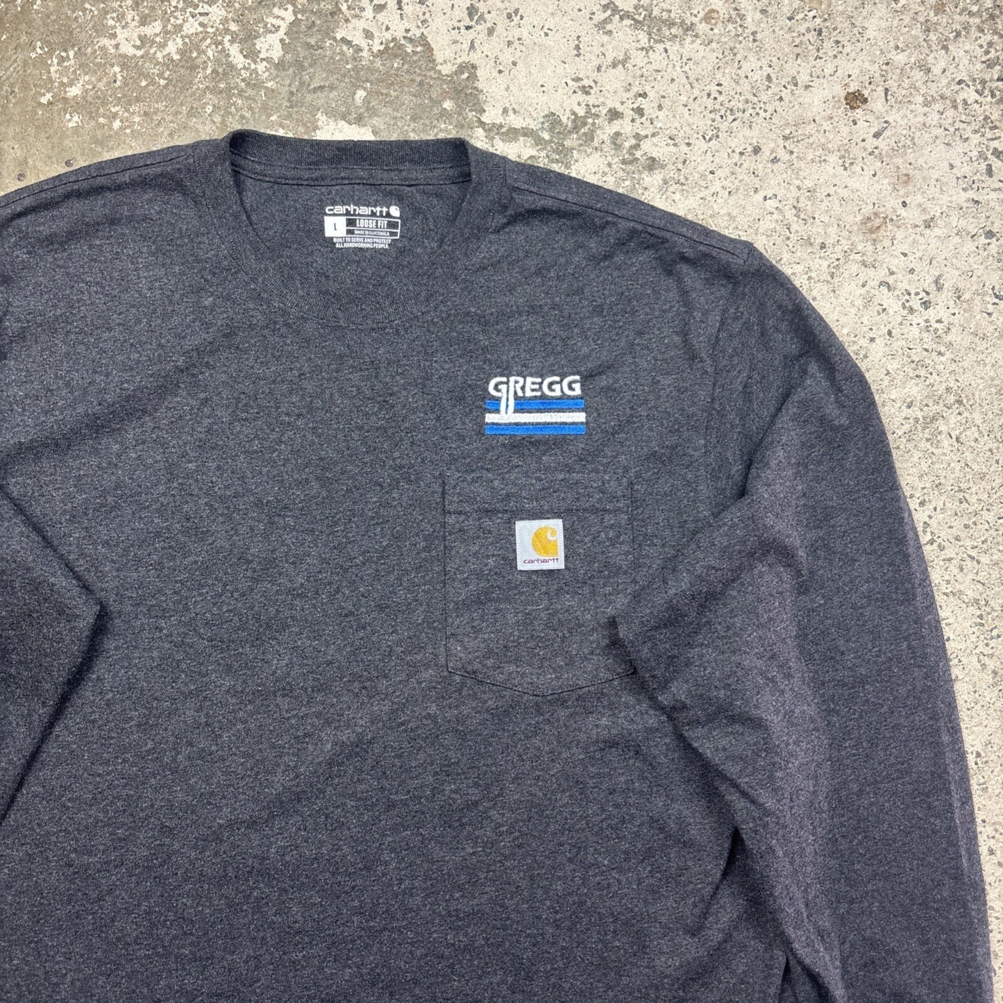 Carhartt Men's Grey Long Sleeve T-Shirt W/ Embroidered Logo | Size: L