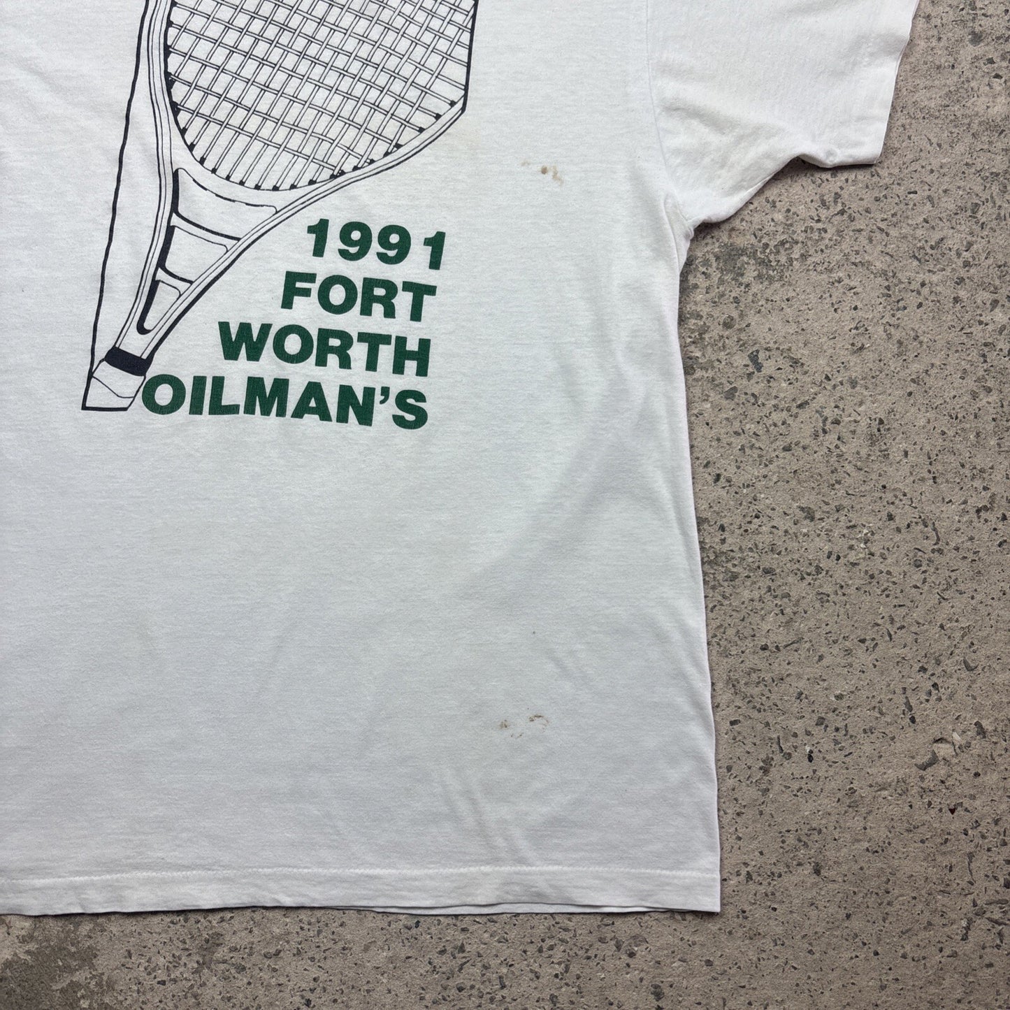 Vintage White Graphic Tennis Single Stitch T-Shirt | Size: L