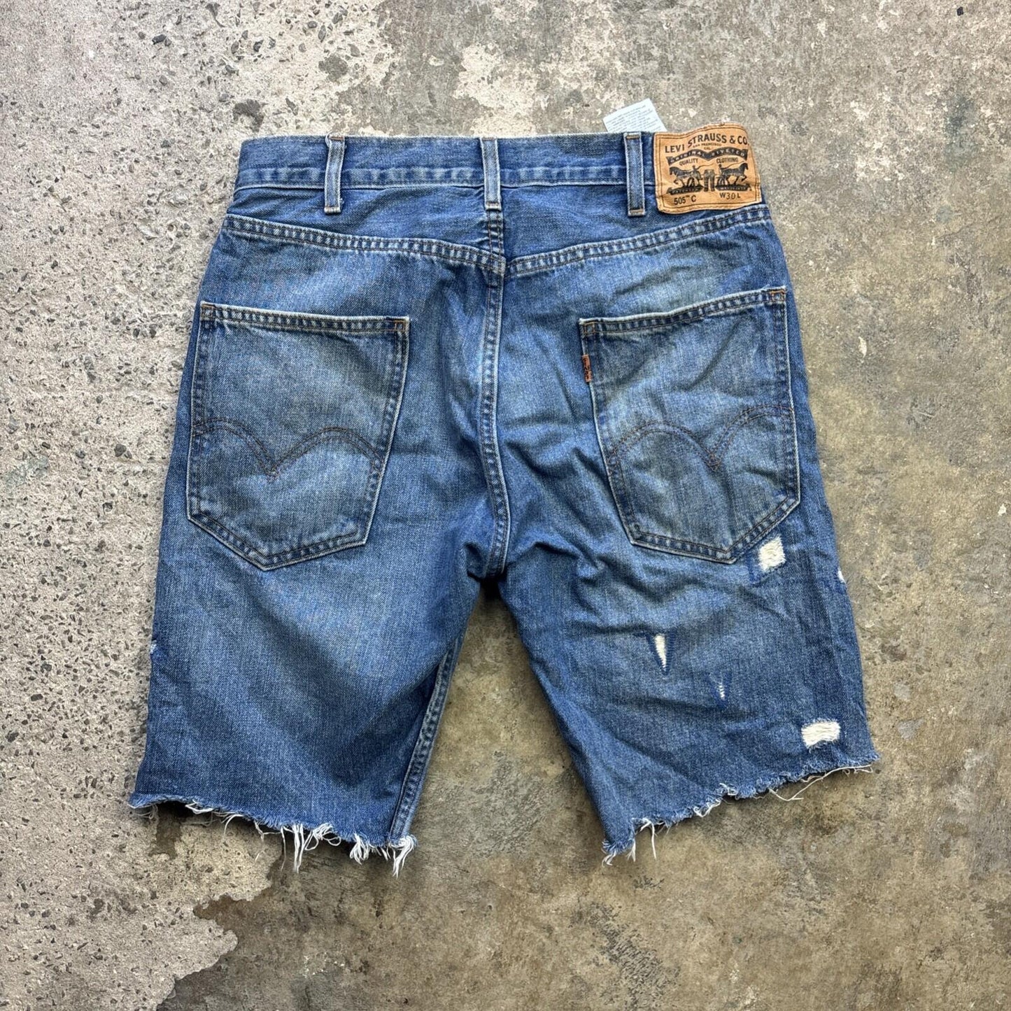 Distressed Levi’s 505 Blue Denim Cut Off Shorts - W30