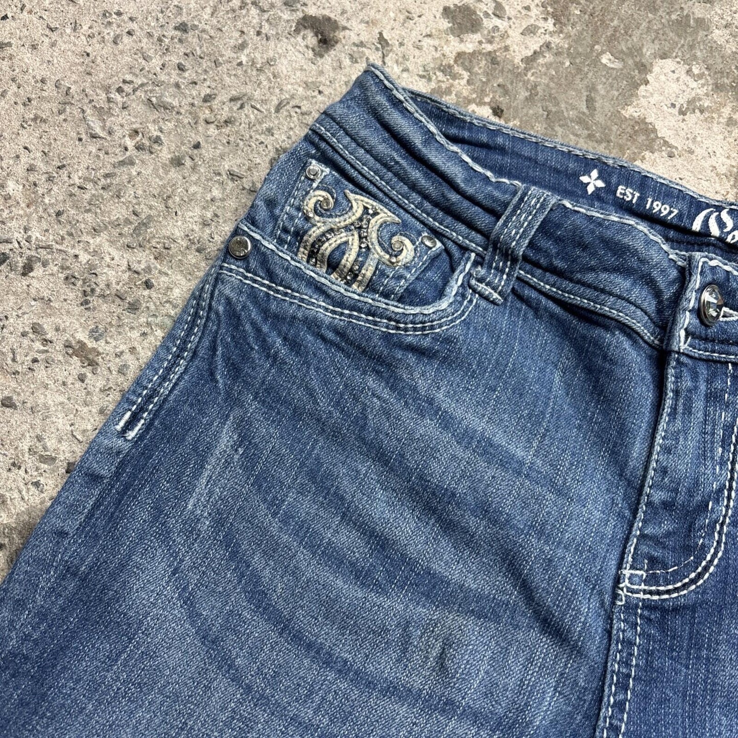 Blue Denim Cello Y2K Women’s Shorts With Studded Pockets | Size 12