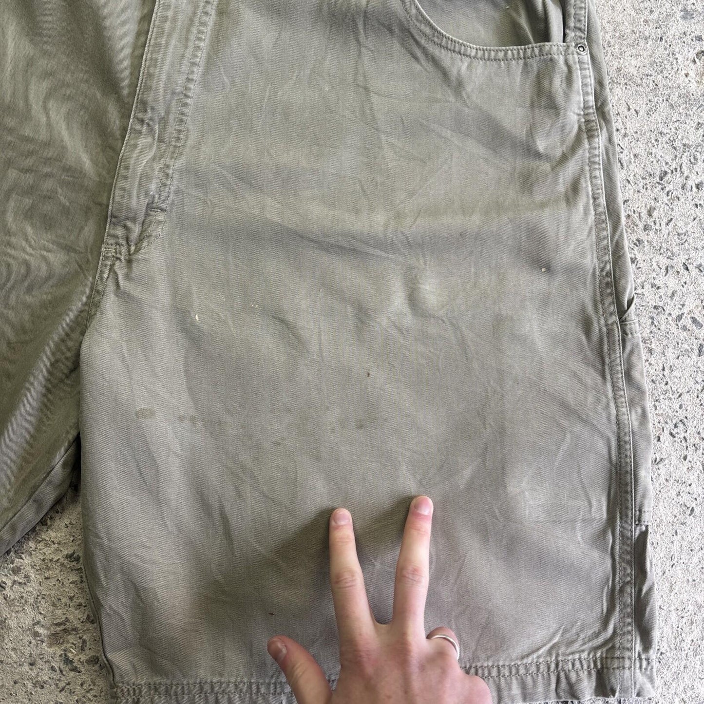 Khaki Green Cotton Wrangler Carpenter Shorts | W42