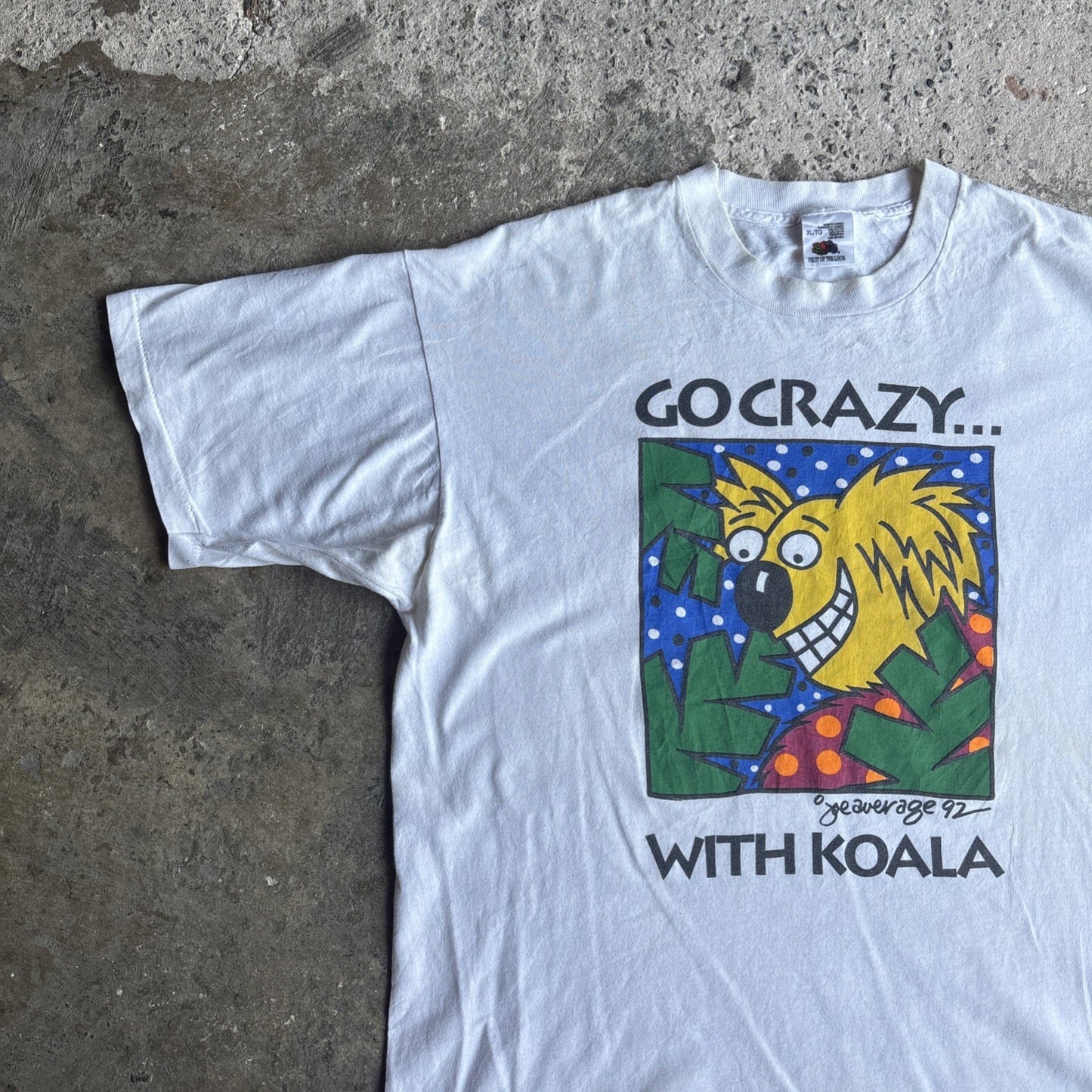 Vintage White Koala Graphic Single Stitch T-shirt | Size XL