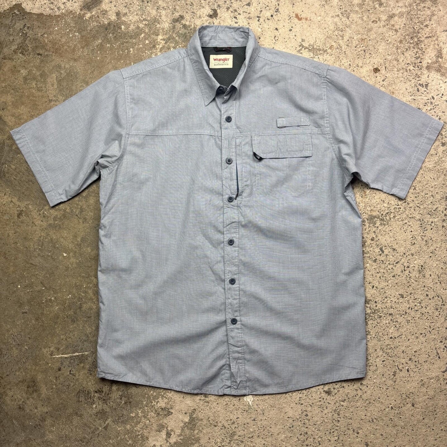Blue Chequered Wrangler Short Sleeve Shirt | M