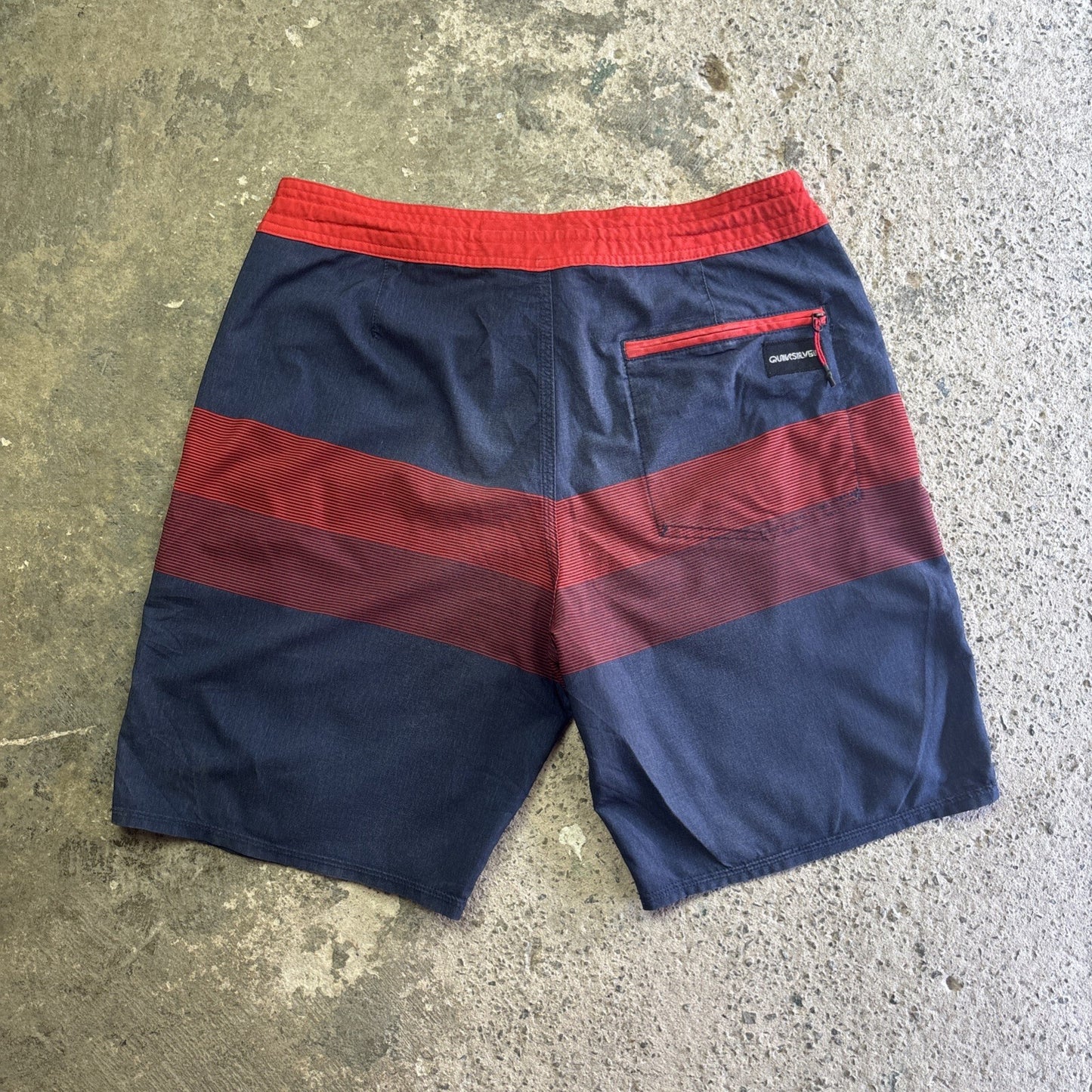 Red & Navy Quiksilver Striped Board Shorts W/ Pockets | W32"