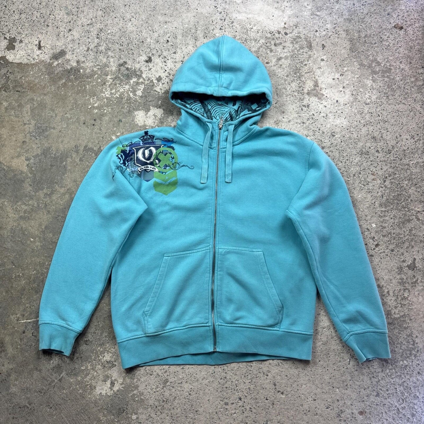 Blue Quiksilver Y2K Graphic Full Zip Hoodie | Size L