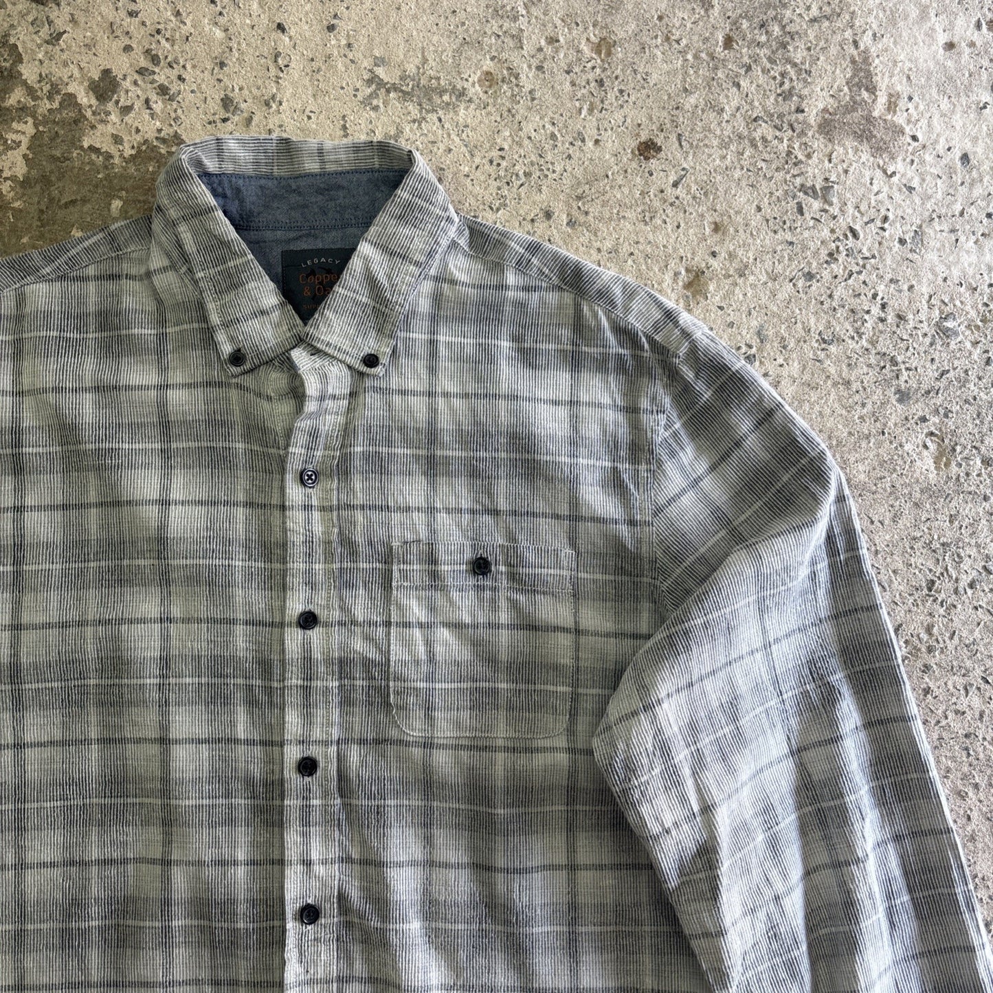 Grey Checkered Corduroy Long Sleeve Shirt | Size L