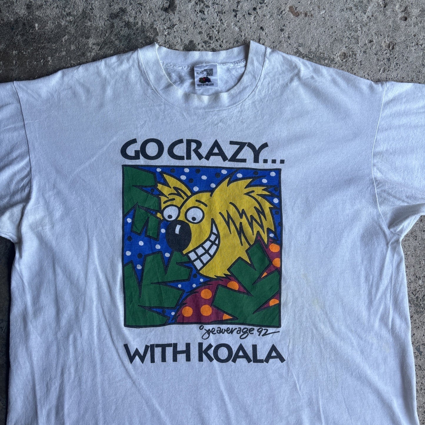 Vintage White Koala Graphic Single Stitch T-shirt | Size XL