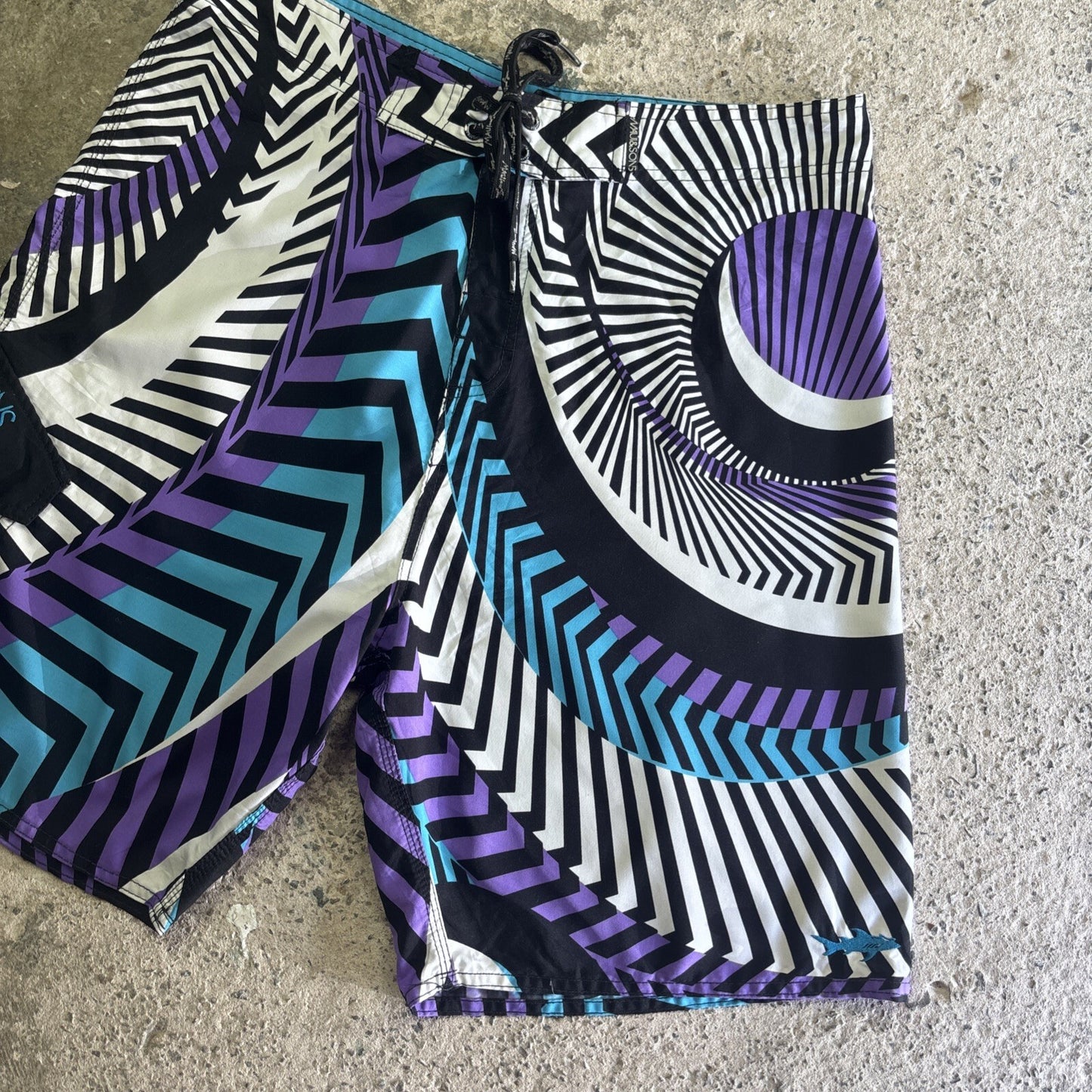 White & Purple Patterned Maui & Sons Board Shorts | W36”
