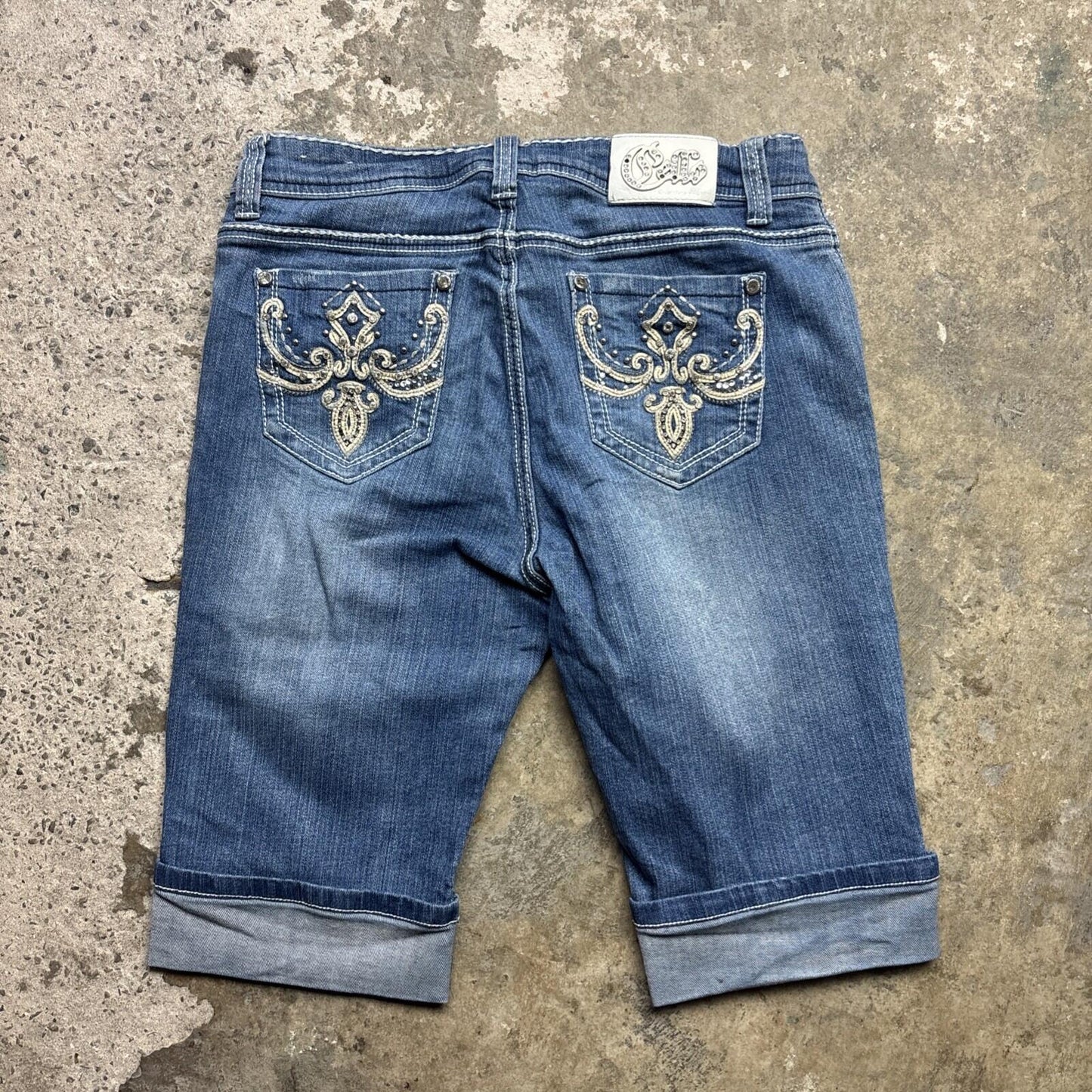 Blue Denim Cello Y2K Women’s Shorts With Studded Pockets | Size 12