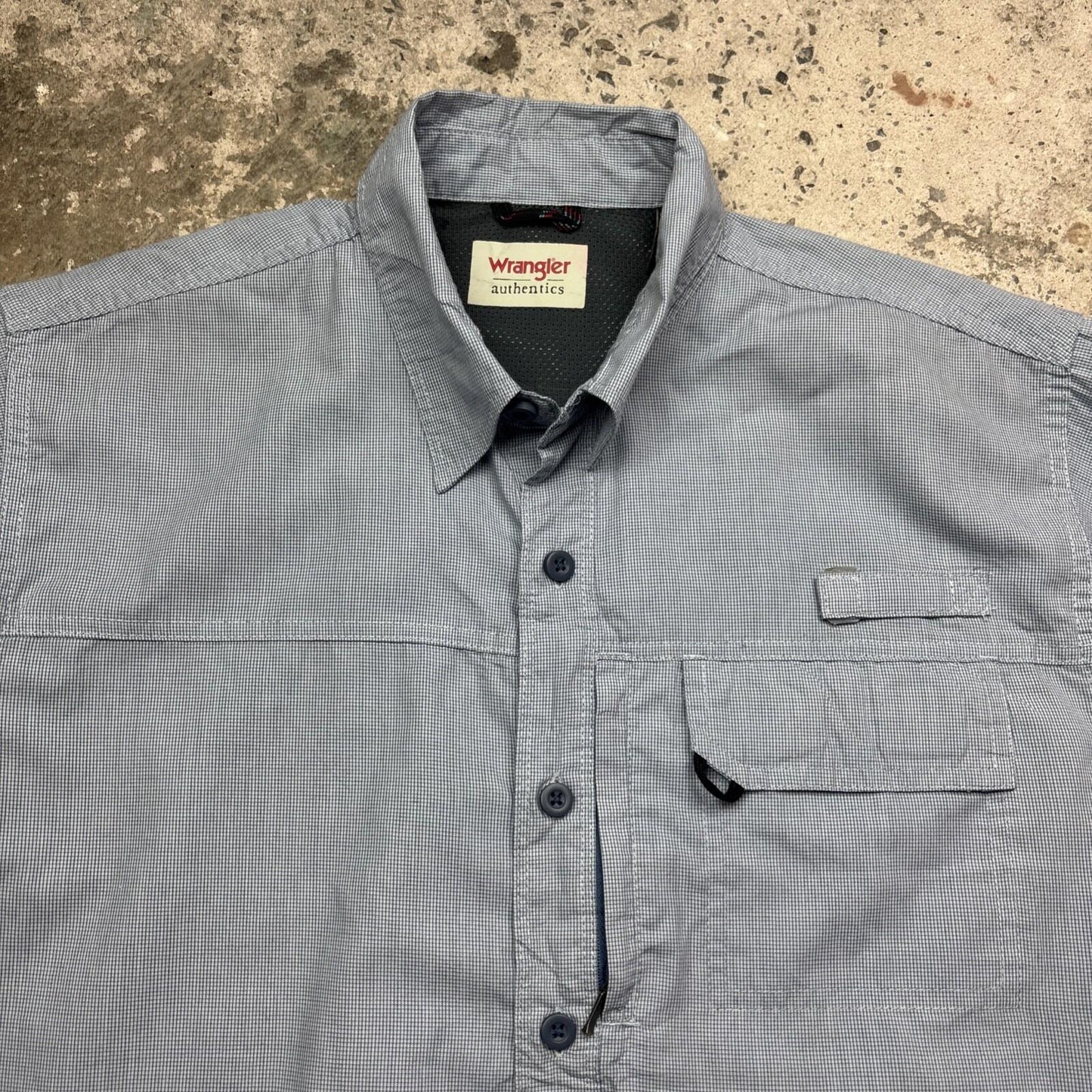 Blue Chequered Wrangler Short Sleeve Shirt | M