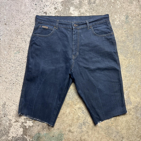 Navy Denim Wrangler Men’s Cut Off Texas Stretch Shorts | W38