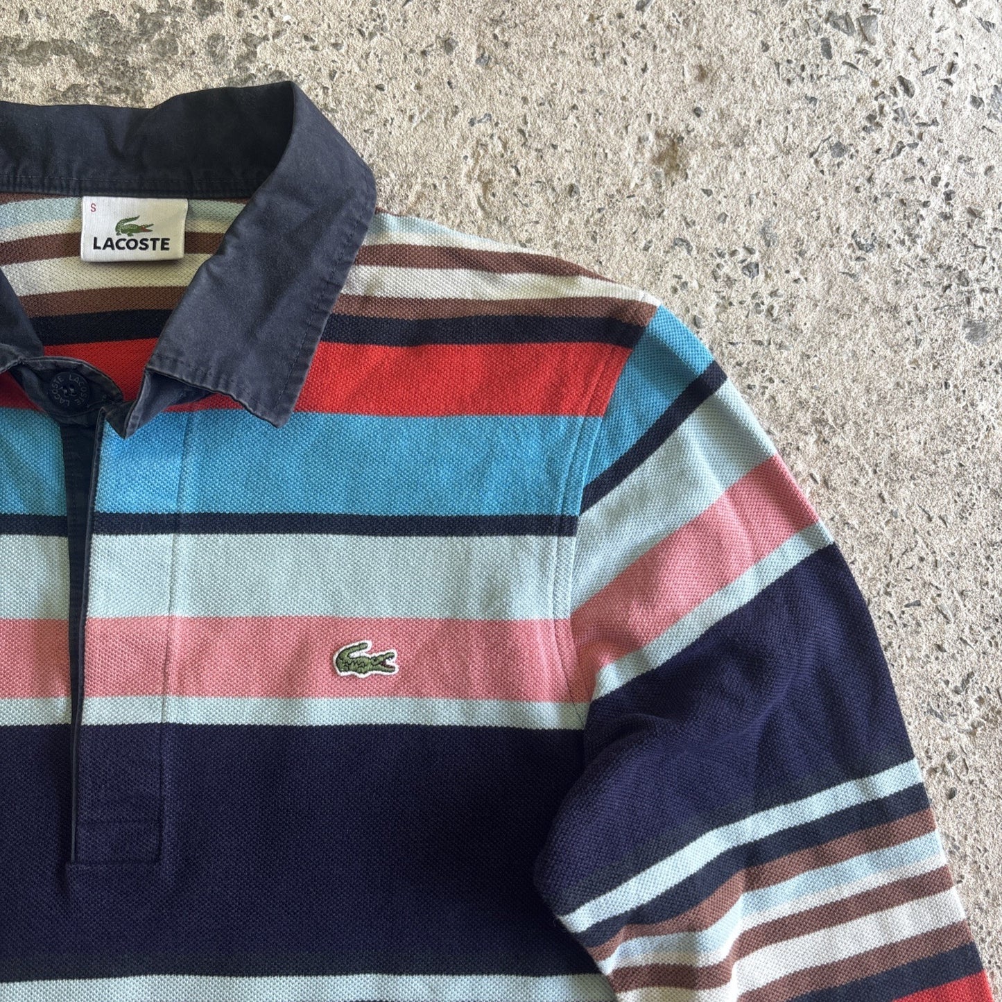 Multi-Coloured Striped Lacoste Long-Sleeve Polo Shirt  | Size S