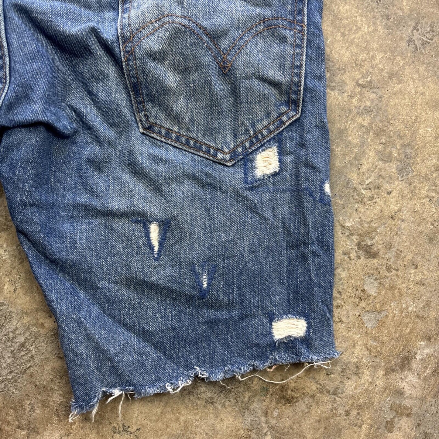Distressed Levi’s 505 Blue Denim Cut Off Shorts - W30