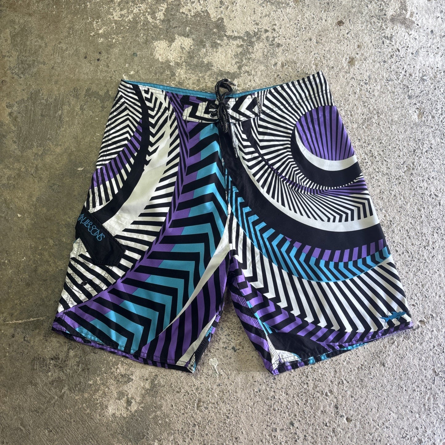 White & Purple Patterned Maui & Sons Board Shorts | W36”