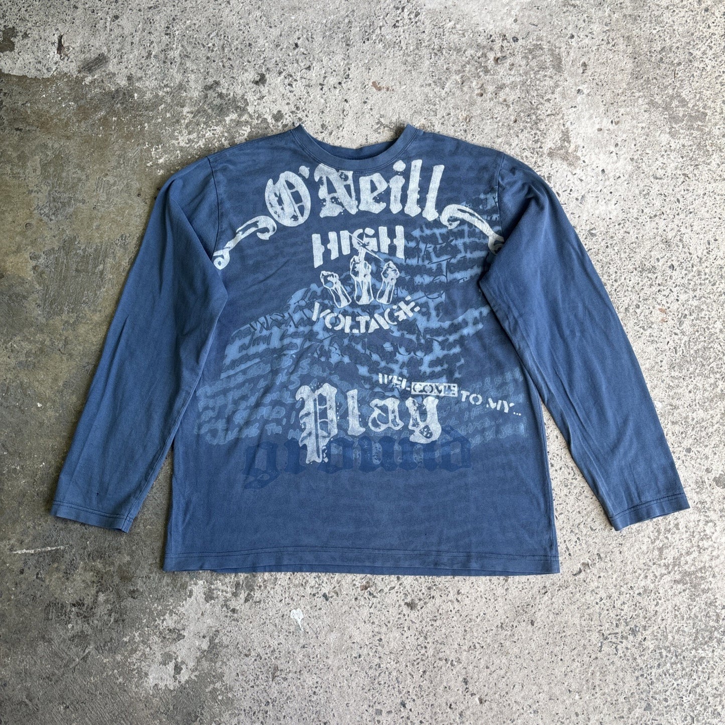 Blue O’Neil Y2K Graffiti Print Long-Sleeve T-Shirt | Size M