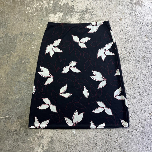 Black & White Floral Hennes Midi Skirt | M