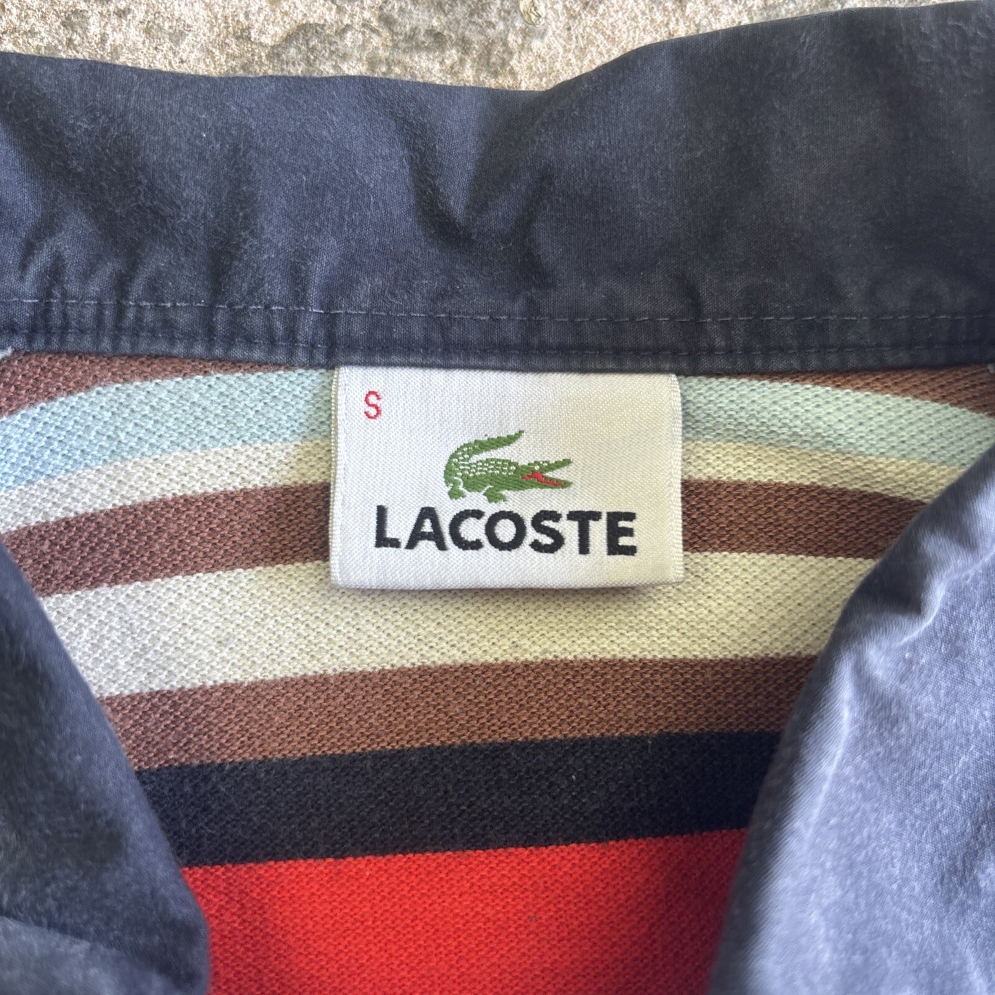 Multi-Coloured Striped Lacoste Long-Sleeve Polo Shirt  | Size S