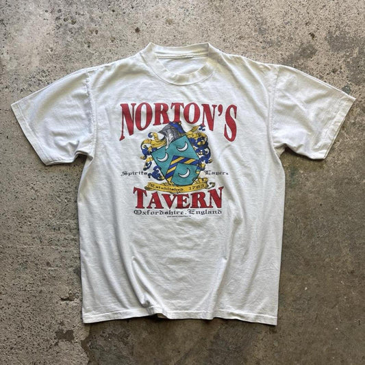 Vintage White ‘Norton’s Tavern’ 1991 single stitch t-shirt - XL