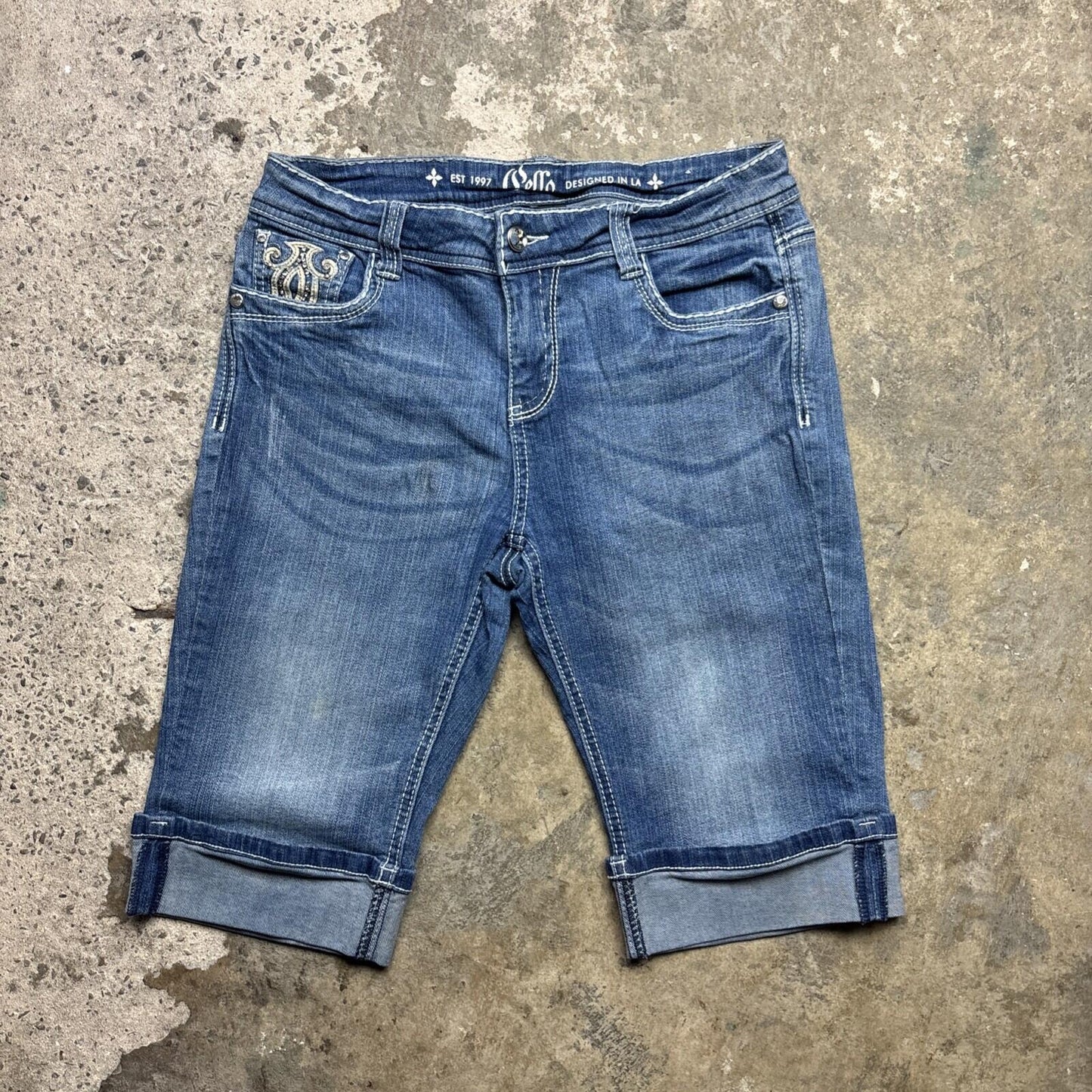 Blue Denim Cello Y2K Women’s Shorts With Studded Pockets | Size 12