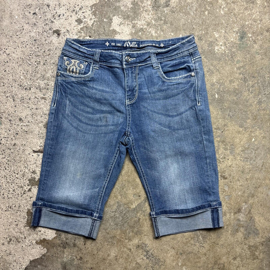 Blue Denim Cello Y2K Women’s Shorts With Studded Pockets | Size 12