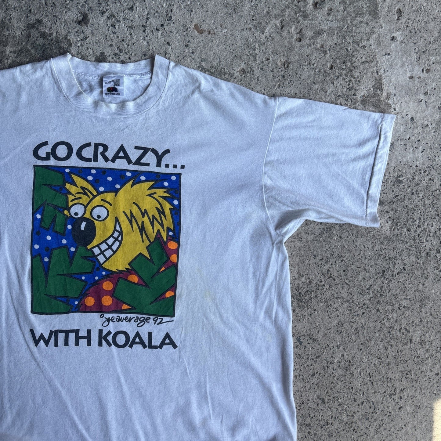 Vintage White Koala Graphic Single Stitch T-shirt | Size XL