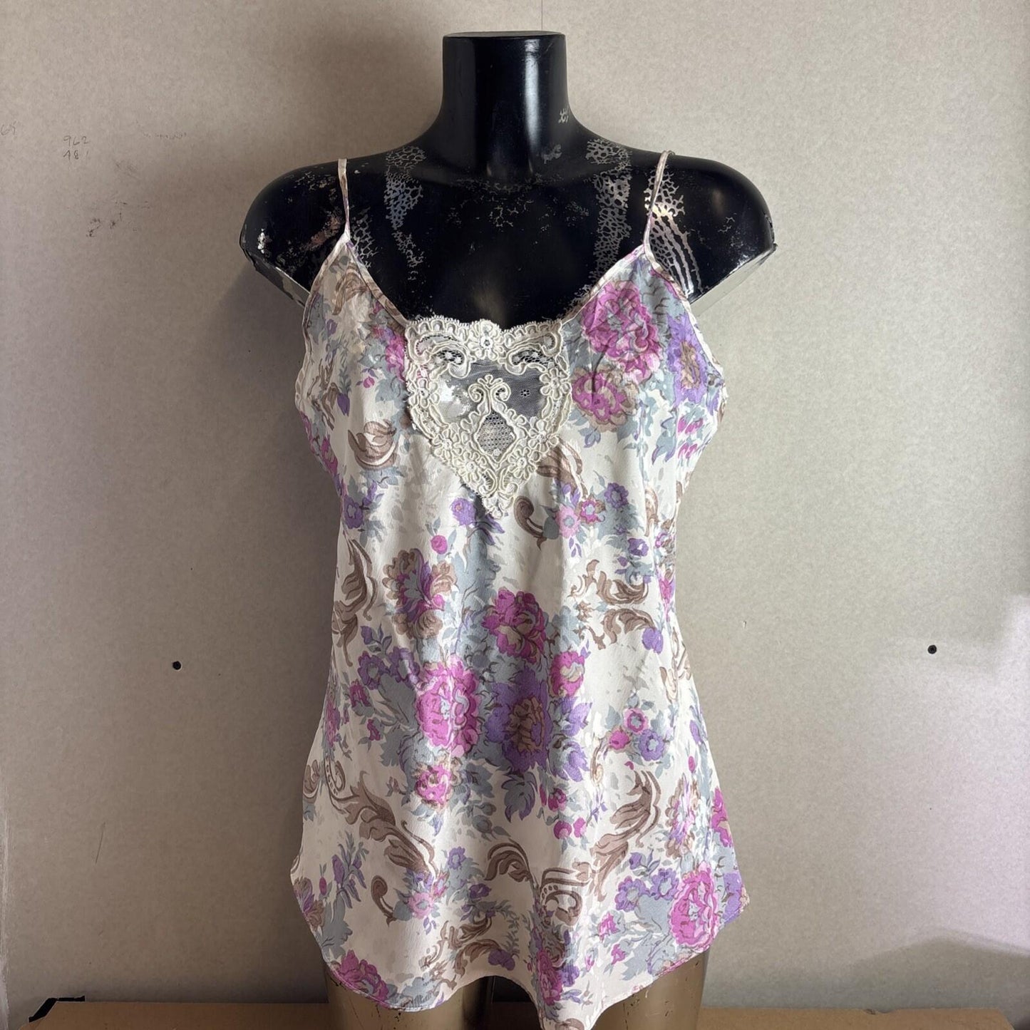 Cute Y2K Floral Shiny Cami Top With Lace Chest | Size M 10-12